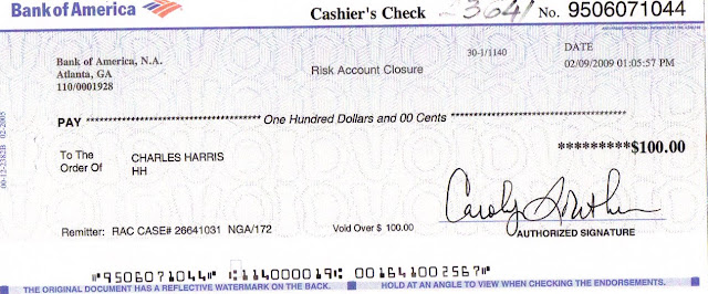 Bank Of America Checks I noticed that the check was dated 02/09/2009. The account was opened 2/4 and closed 2/6 and it arrived here 3/17. So where was it for six weeks?