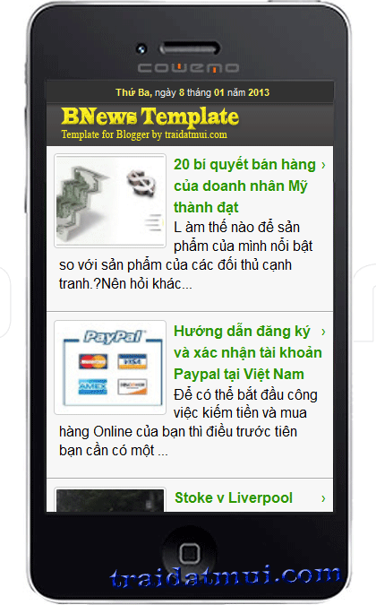 M-BNews Template - Template về tin tức tích hợp giao diện mobile