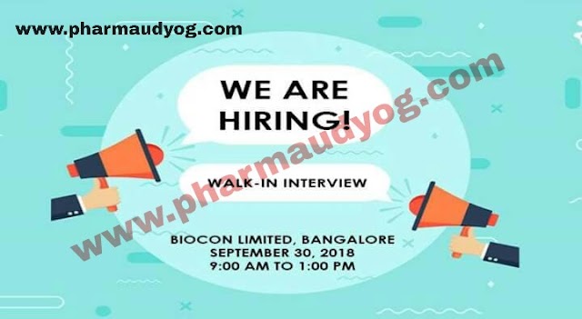 Biocon | Walk-In for Multiple Positions | 30th September 2018 | Bangalore