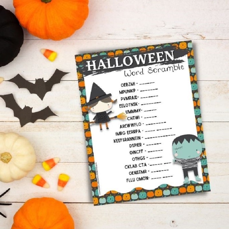 free printable Halloween word scramble