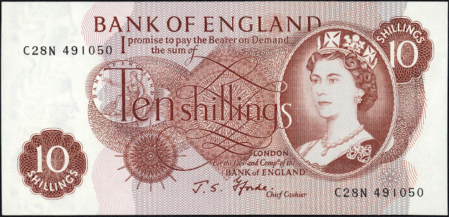 Great Britain 10 Shilling Note 1966 Queen Elizabeth II