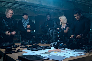 Dolph Lundgren as “Gunner Jensen,” Randy Couture “Toll Road”, Curtis “50 Cent” Jackson as “Easy Day,” Levy Tran as “Lash”, and Jacob Scipio as “Galan” in Expend4bles.