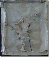 John Luna - Canyon_verso - oil. beeswax. chalk. gilding leaf and aluminium foil on burlap mounted on papier mache with acrilyic