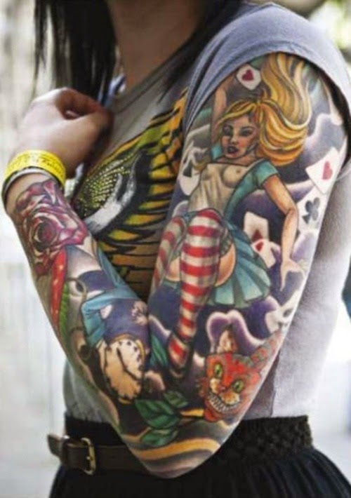 Tattoos of Alice in Wonderland, Designs of Impressive Alice Wonderland Tattoo, Amazing Alice Designs Sleeve Tattoos, Women, Artist,