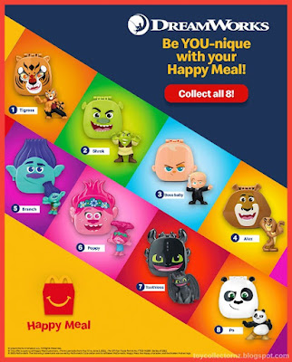 McDonalds Dreamworks Favourites Toys 2022 Philippines Set of 8 happy meal toy includes Tigress, Shrek, Boss Baby, Alex, Branch, Poppy, Toothless and Po
