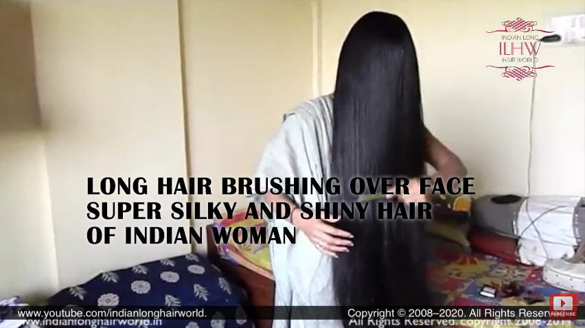 Long Hair Brushing Over Face Super Silky And Shiny Hair Of Indian Woman