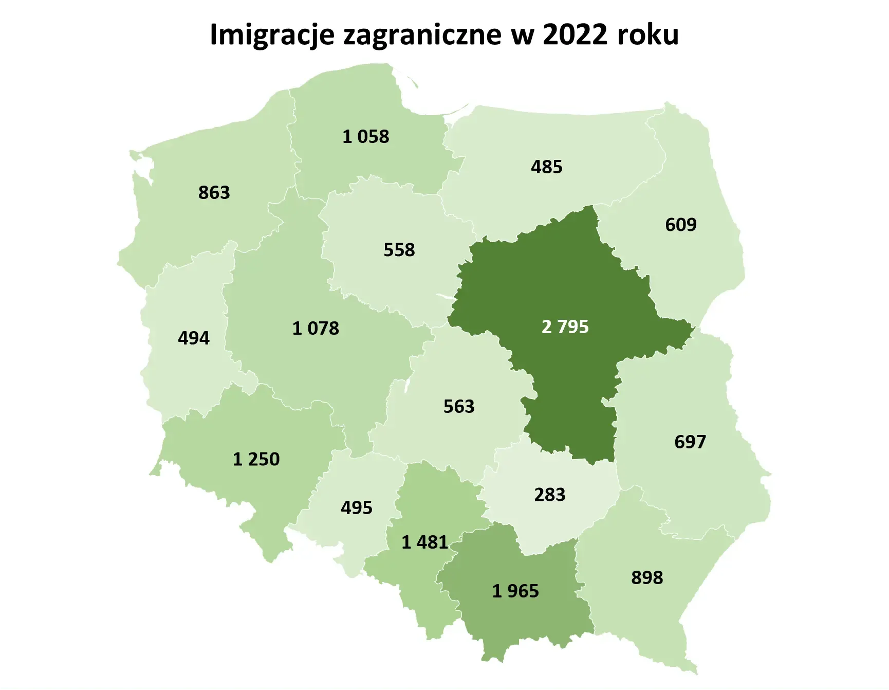 Mapa przedstawia gdzie w Polsce trafiło najwięcej imigrantów