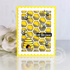 Sunny Studio Stamps: Just Bee-cause Happy Harvest Window Trio Dies Frilly Frames Bee Themed Cards by Rachel Alvarado