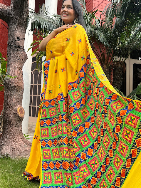 Hand embroidered Phulkari saree