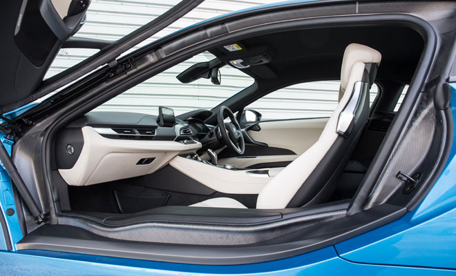 BMW i8 interior though the open door