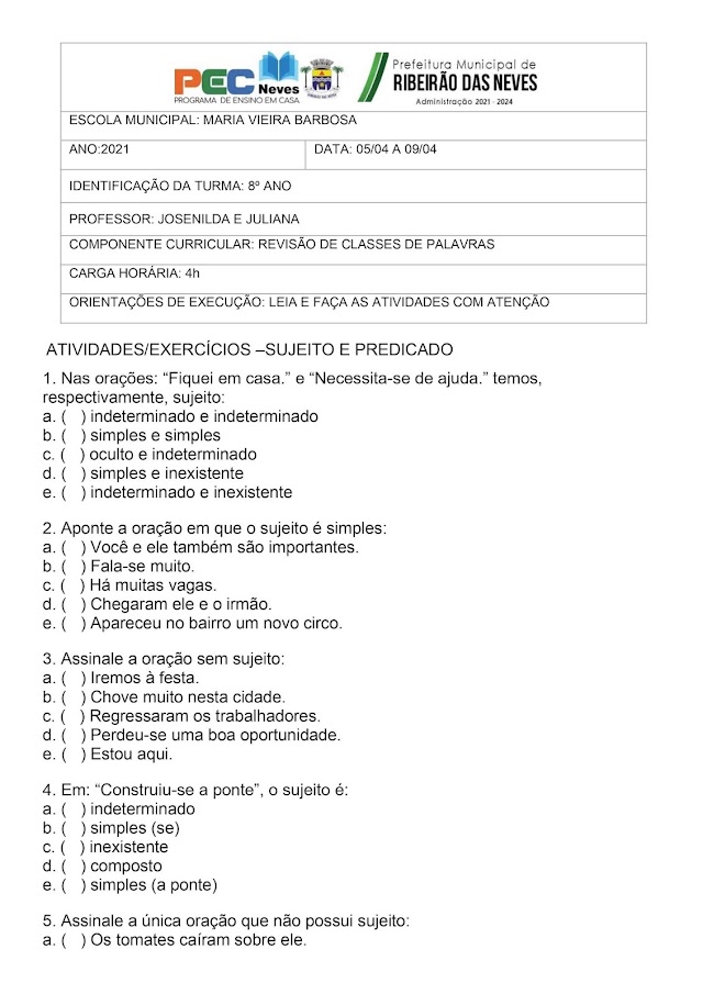 LÍNGUA PORTUGUESA - 8º ANO - ATIVIDADE 13 (REVISÃO 05 A 09/04/2021) 801 a 804