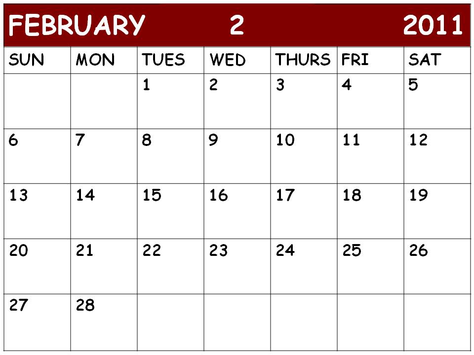 monthly calendar 2011 february. MONTHLY CALENDAR FEBRUARY 2011