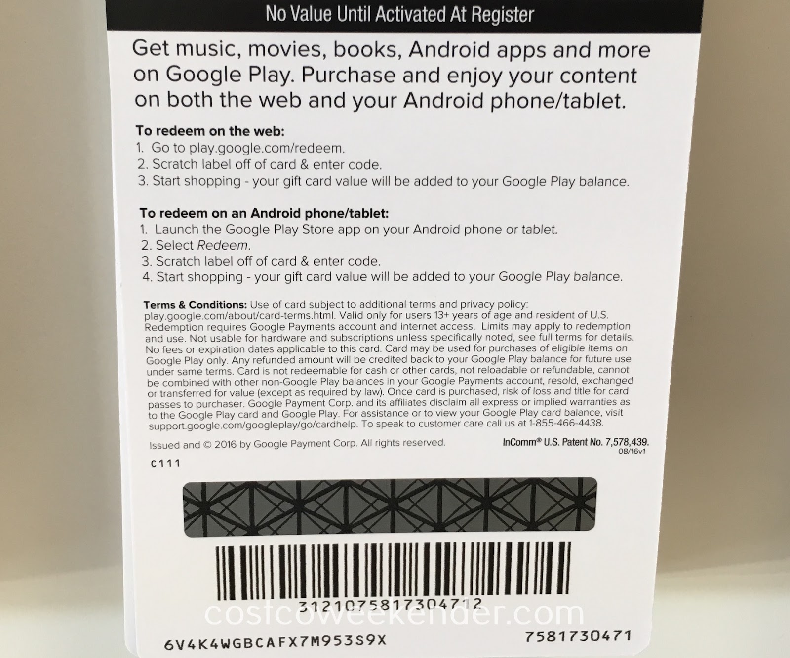 Google Play 50 Gift Card Costco Weekender