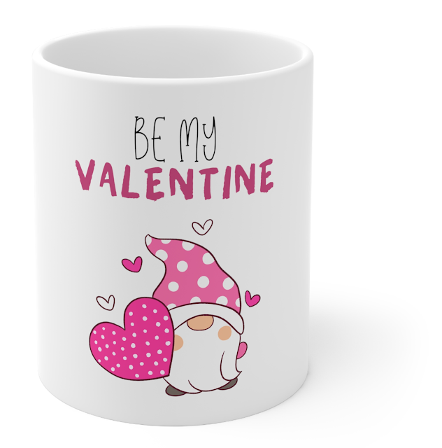 Ceramic Mug With Pink Illustration Cute Love Cartoon Valentine`s Day and Text Be My Valentine