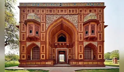 the Kanch Mahal in Agra exquisite monument of Moghul era is shaped in the form of a square that got its name from the beautiful encaustic tiling ornamenting the north with the red stones that adorn its walls