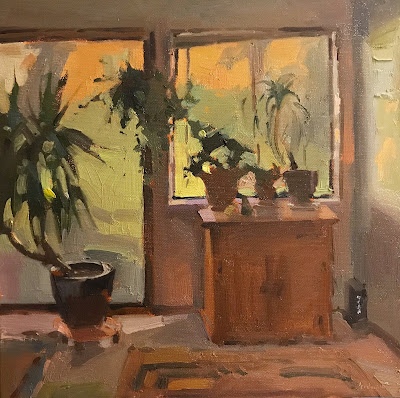 art oil painting interior scene houseplants by sarah sedwick