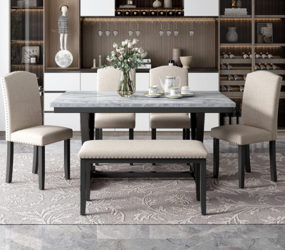 Modern Style 6-Piece Marble Dining Set