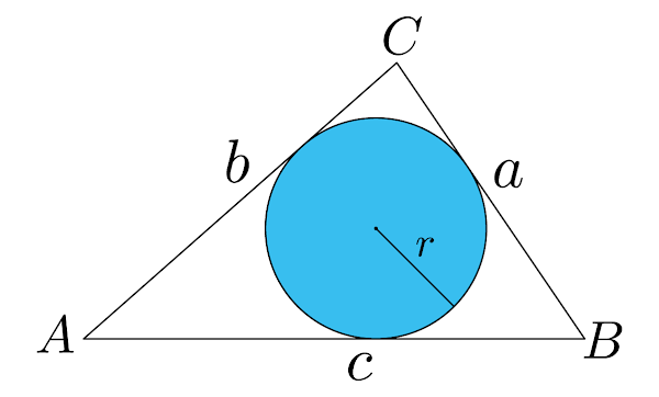 A área do círculo em função dos lados de um triângulo circunscrito.