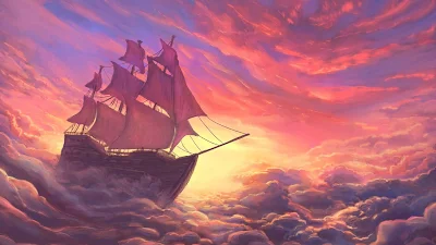 Papel de Parede Barco Navegando no Oceano de Nuvens