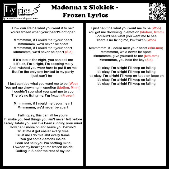 Madonna x Sickick - Frozen Lyrics | lyricsassistance.blogspot.com