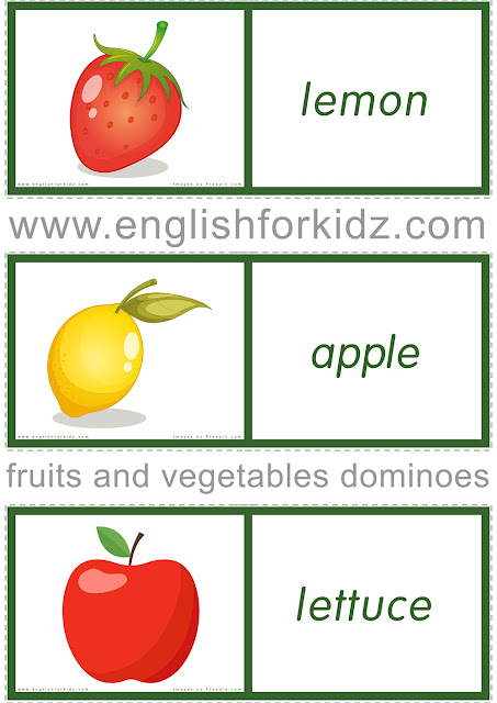 Printable fruits and vegetables domino game