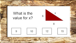 What is the value for x? Right triangle legs are 6 and 8. Choices are: 9, 10, 12, and 15.