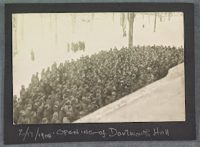 A black and white photograph of a crowd, captioned "2/17/1908 Opening of Dartmouth Hall."