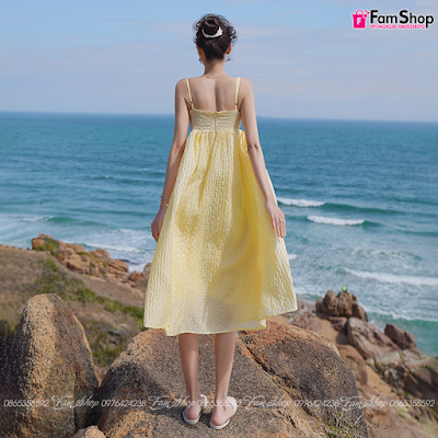 Váy maxi đi biển vàng VMXV620