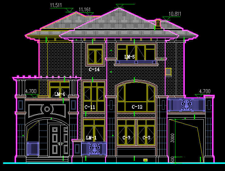 Villa cad block elevation Green house building dwg 