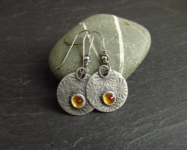 sterling silver earrings with citrine cabochon