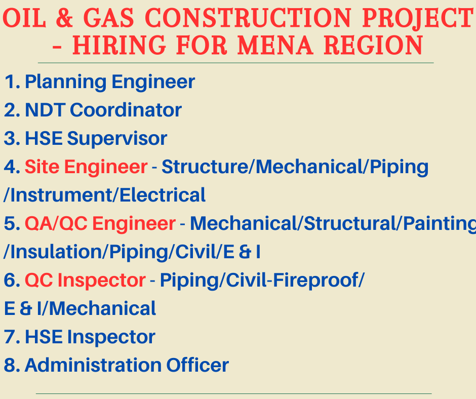 Oil & Gas Construction Project - Hiring for Mena Region