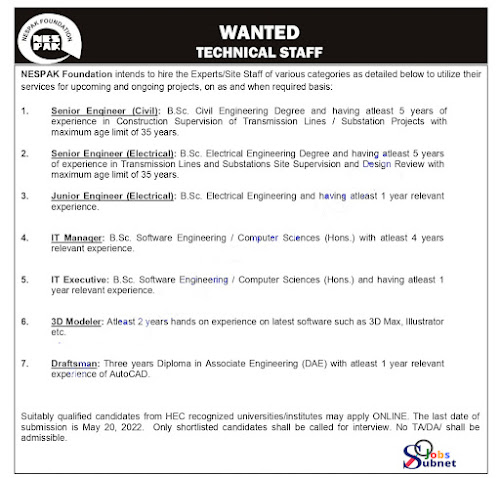 Latest Govt Jobs 2022 In National Engineering Services Pakistan NESPAK