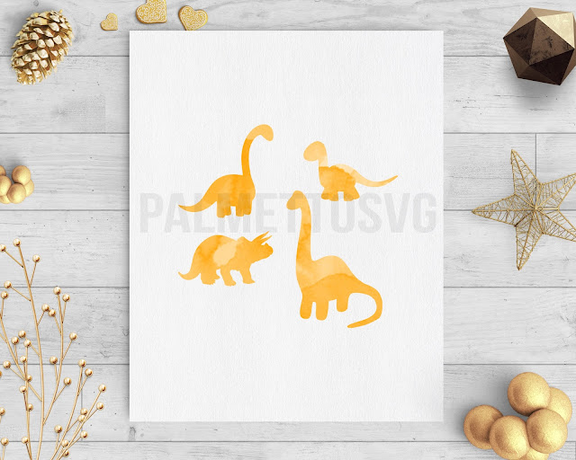 Dinosaurs orange watercolor clip art svg dxf silhouette cricut downloads