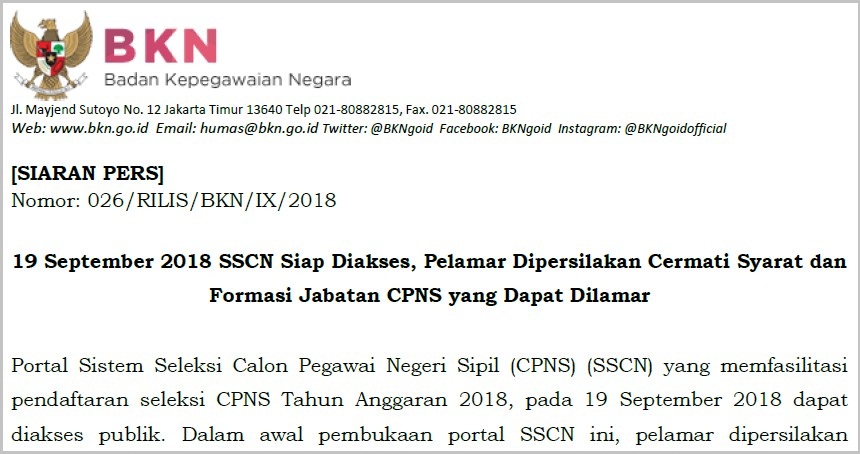 Pelamar CPNS 2018 Cermati Syarat dan Formasi Jabatan CPNS yang Dapat Dilamar
