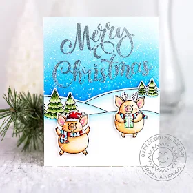Sunny Studio Stamps: Season's Greetings Scenic Route Hogs & Kisses Christmas Card by Rachel Alvarado