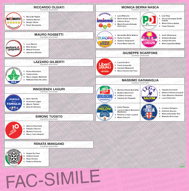 Fac simile scheda Elezione senato Camera circoscrizione Lombardia 1