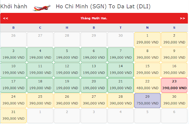 Giá vé máy bay từ TPHCM đi Đà Lạt tháng 12