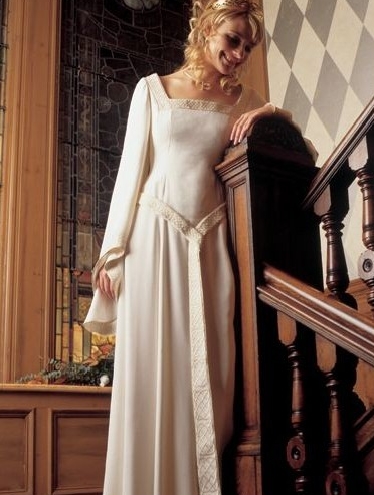 White Celtic Medieval Long Sleeves Wedding Dress