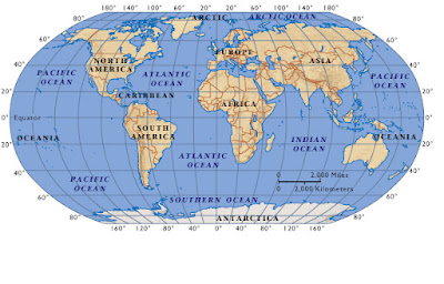 World Map,The Continents and the Oceans of the World