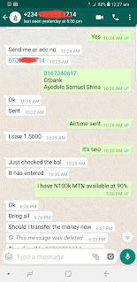 Airtime transaction history with a buyer