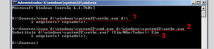 Prompt de comando sethc.exe resetar senha do Windows 7