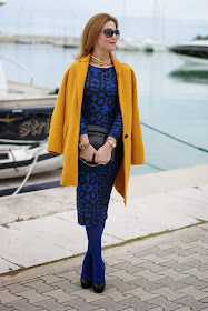 yellow coat, glamorous dress, Bankfashion.co.uk dress, animal print bodycon dress, Fashion and Cookies, fashion blogger