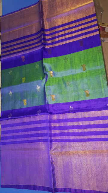 Uppada Handloom Blue color Pattu Saree with bird butta