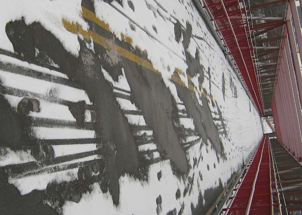 Snow Melt Painting - Like a Robert Motherwell Elegy to the Spanish Republic, at the LES end of the Williamsburg Bridge.