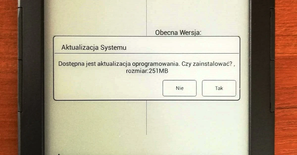 Powiadomienie o aktualizacji systemu oprogramowania w czytniku InkBOOK