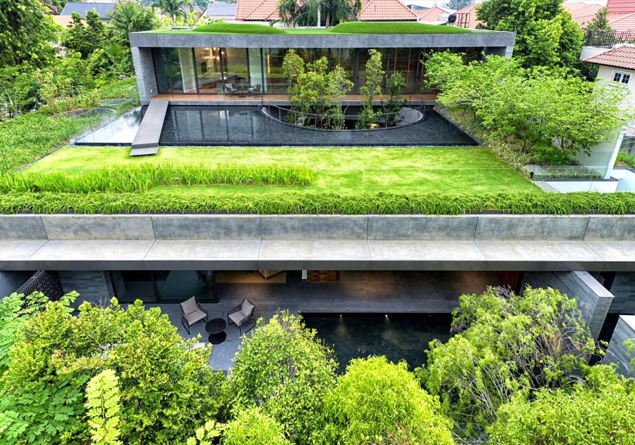 Modern Home Singapore Garden Green Roof and Pool The Wall House