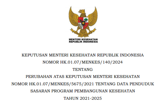 Kepmenkes Perubahan tentang Data Penduduk Sasaran Program Pembangunan Kesehatan Tahun 2021-2025