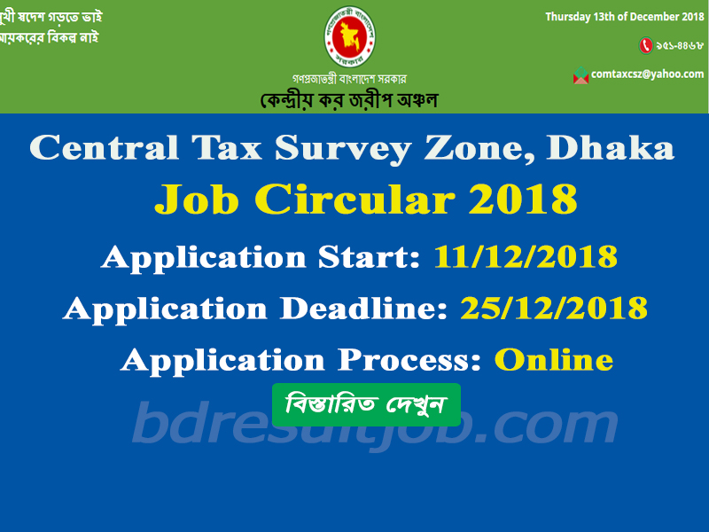 Central Tax Survey Zone, Dhaka Job Circular 2018