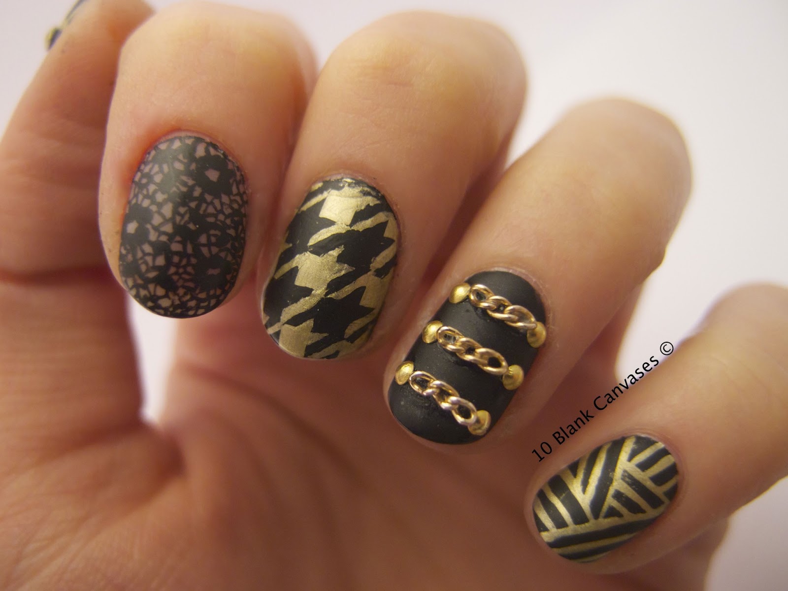 Black and Gold Matte nails