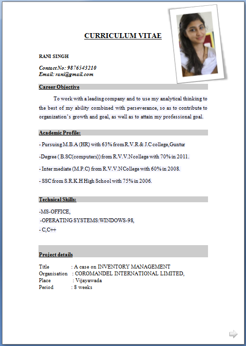 Simple resume format pdf